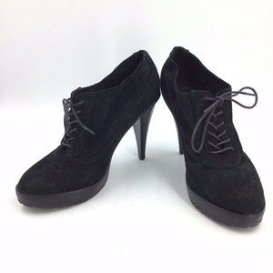 Envy Women's Sz 8.5 M Mary Lace Up Black Leather Suede Pump Stiletto Heels